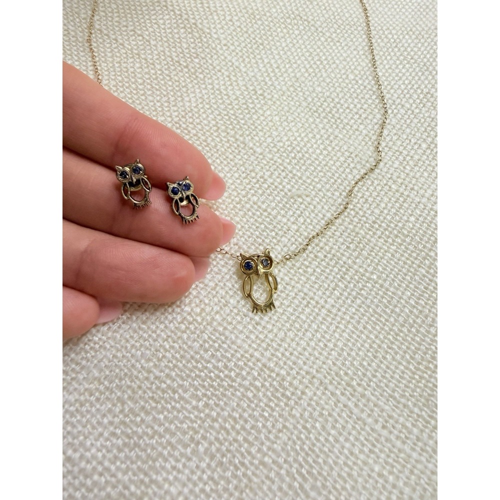 Vintage Wells 1/20 12K Gold Filled Owl Necklace‎ & Earrings Set